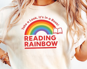Reading Rainbow Shirt, Comfort Colors®, Retro Librarian Shirt, Teacher Shirt, Book Lover Gift, Bookworm Tee, Rainbow School, Back to School
