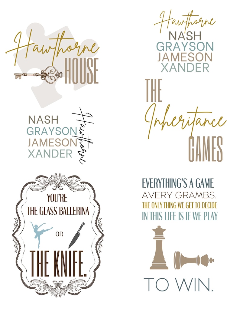 Inheritance Games SVG PNG Bundle, Hawthorne House, Grayson, Xander ...