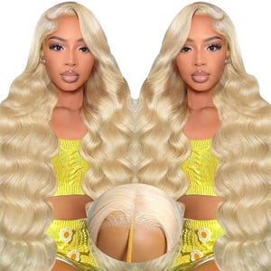 LuAiJa Blonde Wig Human Hair 200% Density Wear And Go Glueless Wigs Pre Plucked Pre Cut 7x5 Hd 613 Lace Front 26 Inch Glueless Body Wave