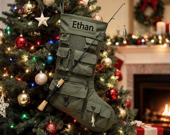 2025 Personalized Christmas Stockings - Custom Name Family Stocking Fishing Stocking Fisherman gift Xmas