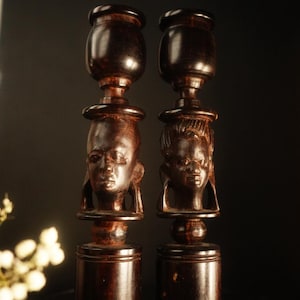 Hand-Carved African Candlestick Holders