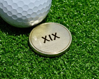 19th Wedding Anniversary Bronze Ball Marker Golf Accessory Gift Husband Birthday Present Idea Unique Design Custom Engraved Tally Mark