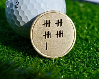 21st Anniversary Golf Ball Marker Engraved Brass Golf Gift 21 Tally Marks Golf Marker Personalized Golf Gift for Husband Custom Golf Token