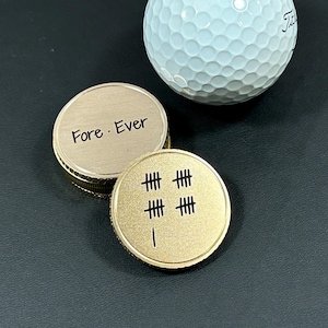 21st Anniversary Brass Golf Ball Marker, Engraved Tally Marks