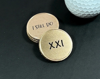 Brass Golf Marker Anniversary Gift for Husband Golf Accessory Golfer Present Twenty First Celebration Custom Engraved Ball Luxury Item