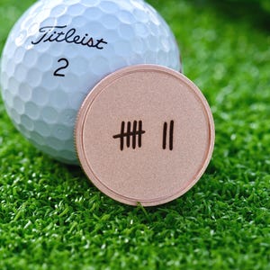 7th Anniversary Personalized Golf Ball Marker Engraved Copper Anniversary Ball marker Tally Marks Mothers day Gift for Him Gift for Her
