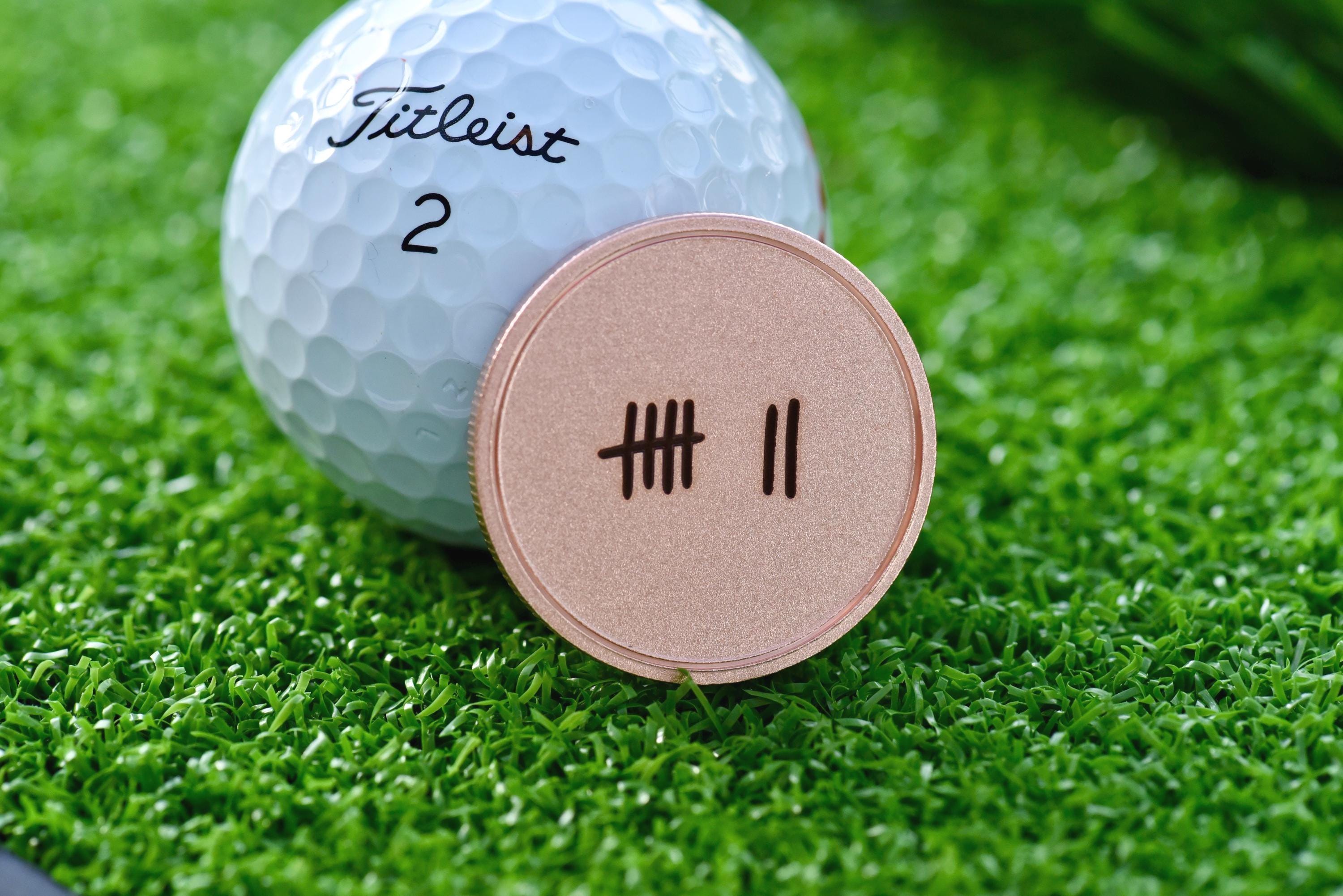 7th Anniversary Personalized Golf Ball Marker Engraved Copper Anniversary Ball marker Tally Marks Mothers day Gift for Him Gift for Her