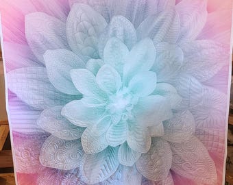 Hoffman Dream Big Panel - Pastels.  Custom free-motion and ruler quilted.