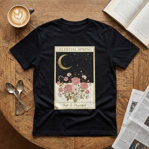 Celestial Spring Tarot Card Tee | celestial line art, modern tarot