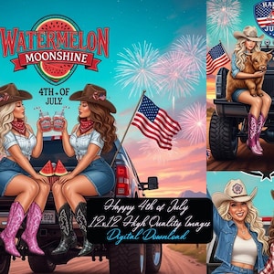 Paquete de vaqueras del 4 de julio: 5 imágenes de alta calidad, descarga digital, sublimación, imágenes prediseñadas de estilo country western, impresiones de vaqueras.