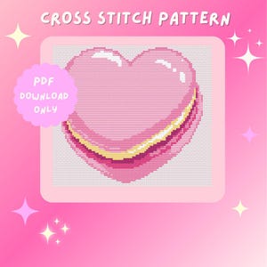 Heart Macaroon Cross Stitch Pattern | Kawaii Cross Stitch | Baking Cross Stitch | Food Embroidery | Cute Pastel Cross Stitch | PDF Download
