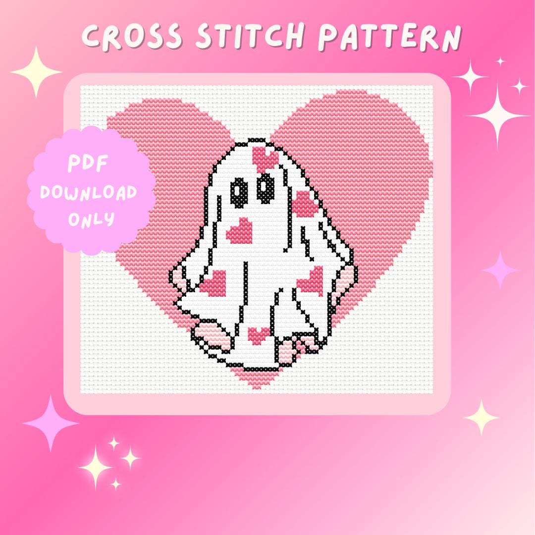 Cute Heart Ghost Cross Stitch Pattern | Halloween Cross Stitch | PDF ...