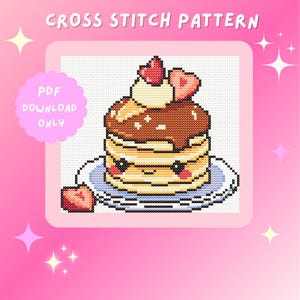 Pancakes Cross Stitch Pattern | Kawaii Cross Stitch | Breakfast Embroidery | PDF Download |