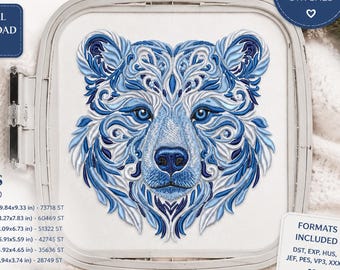 Winter Bear Embroidery Machine File, Wildlife-Inspired Design for Apparel, Home Decor, and Holiday Gift Projects, Bear Embroidery PES DST
