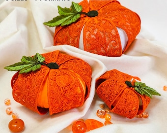 3D FSL Pumpkin Embroidery Design, Freestanding Lace Fall Ornament, 5 Sizes, Machine Embroidery Pumpkin Files DST PES Jef, Autumn Embroidery