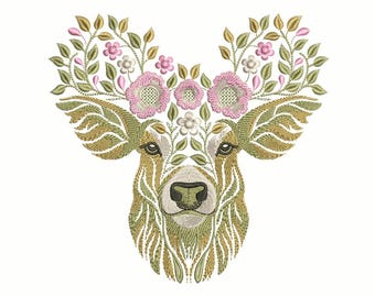 Floral Deer Embroidery Design, Floral Deer Pattern File, Animal Embroidery, Deer Machine Embroidery Design - Woodland Elegance, Download PES