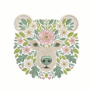 Flower Bear Embroidery Design, Intricate Animal Embroidery design - Unique Nature-Themed Machine Embroidery Pattern - Instant Download PES