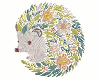 Floral Hedgehog Embroidery Design – Cute Hedgehog Machine Embroidery Pattern, Autumn Embroidery – Instant Download, Hedgehog PES DST JEF VP3