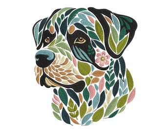 Floral Rottweiler Embroidery Design – Stunning Machine Embroidery Dog Design with Flowers, Pet Lover Gift, Colorful Dog, Download PES DST