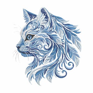 Winter Cat Embroidery Design, Blue Cat Machine Embroidery, Snow Cat Pattern, Animal Embroidery File, Winter Animal Design, Cat PES, DST, JEF