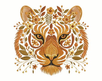 Autumn Tiger Embroidery, Elegant Floral Tiger Design, Fall Embroidery PES, Perfect for Fall Projects, Floral Tiger Pattern, Tiger PES File