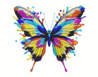 Butterfly Machine Embroidery Design, Colorful Splash Butterfly Embroidery Design, Butterfly Pattern PES DST JEF VP3, Instand Download 6 sz