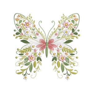 Floral Butterfly Machine Embroidery Design: Nature Garden Pattern, Butterfly Embroidery Pattern, Summer Embroidery, Instant Download PES DST
