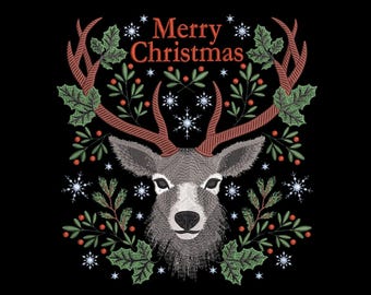 Christmas Deer Embroidery Design 4 Sizes, Christmas Embroidery Design, Animal Embroidery Design, Christmas Embroidery Gift, Instant Download