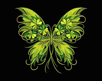 Clover Butterfly Embroidery Design, Shamrock Butterfly Machine Embroidery Pattern, St Patricks Day Embroidery File, Butterfly PES DST JEF