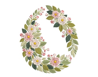 Floral Spring Egg Embroidery Design – Elegant Easter Wreath Egg – Machine Embroidery File, Easter Egg Embroidery Design PES, DST, JEF, vp3