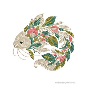 Floral Catfish Embroidery Design – Botanical Machine Embroidery File – Fish Embroidery, Embroidery Fisherman, Fish PES DST, Instant Download