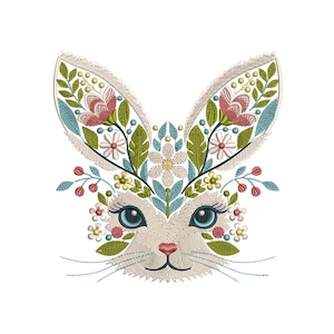 Floral Bunny Machine Embroidery Design, Rabbit Embroidery Design, Animal Embroidery, Bunny Pattern, Rabit Pattern Design, Bunny PES DST JEF