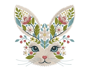 Floral Bunny Machine Embroidery Design, Rabbit Embroidery Design, Animal Embroidery, Bunny Pattern, Rabit Pattern Design, Bunny PES DST JEF