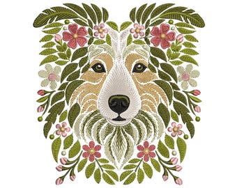 Border Collie Embroidery Design, Dog Machine Embroidery Pattern, Pet Lover Gift, Floral Embroidery, Pet Embroidery, Instand Download PES DST