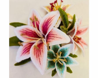 FSL Lily Flower Embroidery Design – Freestanding Lace 3D Floral Applique – Machine Embroidery Pattern Set, Floral Embroidery FSL PES, dst