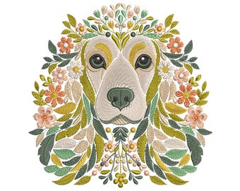 Floral Cocker Spaniel Machine Embroidery Design, Dog Embroidery, Pets Embroidery, Cocker Spaniel Pattern PES, Perfect For Dog Lovers Gift