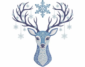 Folk Deer Christmas Machine Embroidery Design PES, Winter Reindeer with Snowflakes, Scandinavian Winter Xmas, Deer Pattern PES, Nordic Deer