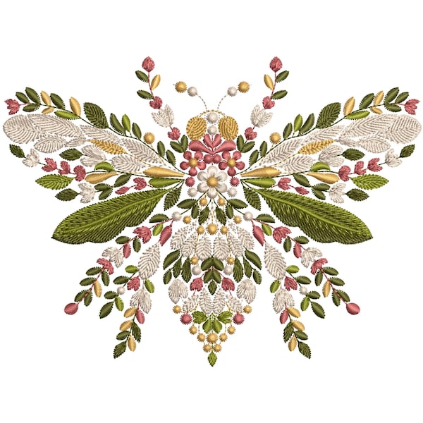 Floral Bee Machine Embroidery Design, Insects Embroidery Design, Floral Nature Embroidery Pattern, Embroidery Bee Pattern, Instant Download
