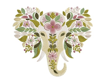 Floral Elephant Embroidery Design: Machine Embroidery Pattern, Animal Embroidery File, Wildlife Embroidery, Instant Download PES DST
