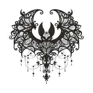 Baroque Gothic Bat Embroidery Design, Gothic Halloween Bat Machine Embroidery Pattern PES, Dark Victorian Embroidery Bat, Dark Academia Bat