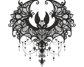 Baroque Gothic Bat Embroidery Design, Gothic Halloween Bat Machine Embroidery Pattern PES, Dark Victorian Embroidery Bat, Dark Academia Bat