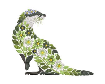 River Otter Embroidery Design, Floral Animal Machine Embroidery File, Nature Otter Pattern, Wildlife Embroidery Instant Download, Otter PES