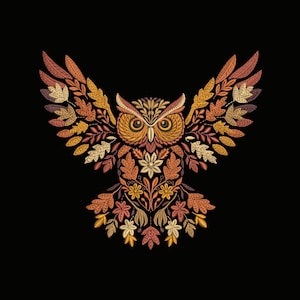 Autumn Owl Machine Embroidery Design, Fall Owl Pattern, Thanksgiving Embroidery, Bird Embroidery, Woodland Owl Fall Embroidery PES DST VP3