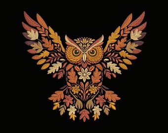Autumn Owl Machine Embroidery Design, Fall Owl Pattern, Thanksgiving Embroidery, Bird Embroidery, Woodland Owl Fall Embroidery PES DST VP3