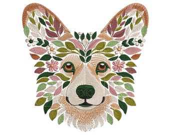 Corgi Embroidery Design, Floral Corgi Machine Embroidery Design PES, Corgi Pattern Design, Dog Embroidery, Pet Embroidery, Instant Download