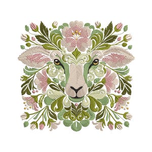 Flower Sheep Embroidery Design - Machine Embroidery Pattern for Home Decor & Apparel, Sheep Pattern, Animal Embroidery, Floral Embroidery