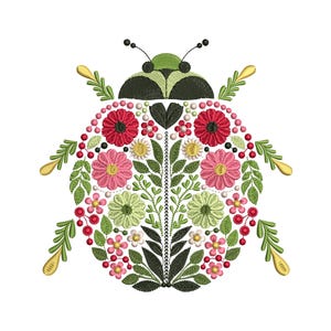 Floral Ladybug Machine Embroidery Design – Nature-Inspired Beauty, Bug Insect Embroidery, Ladybug Pattern, Cute Bug Embroidery PES