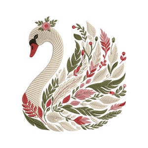 Floral Elegant Swan Embroidery Design – Floral Machine Embroidery Pattern – Instant Download Digital File, Bird Embroidery, Swan Pattern PES