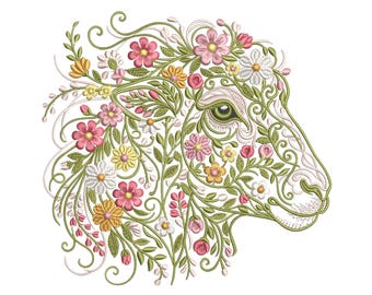 Floral Sheep Embroidery Design, Spring Lamb Machine Pattern (Digital Download)