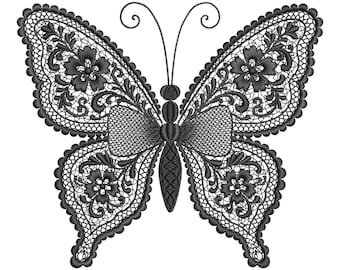 Lace Butterfly – Machine Embroidery Design, Gothic Halloween Machine Embroidery Pattern PES, Gothic Lace Butterfly Embroidery DST JEF File